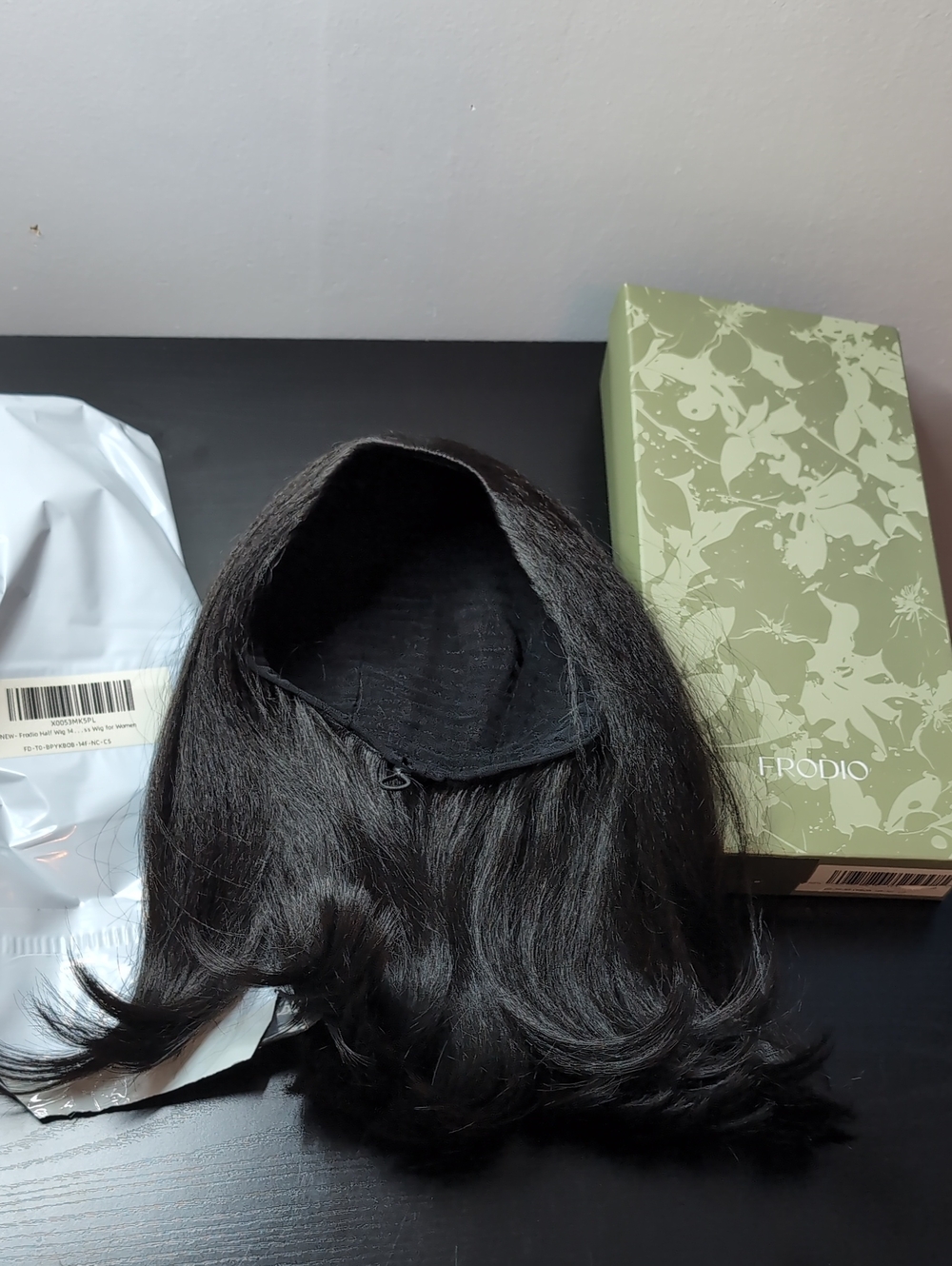 14 Inch Yaki Straight 180% Glueless Half Wig Natural Black Fiber Blend Bob